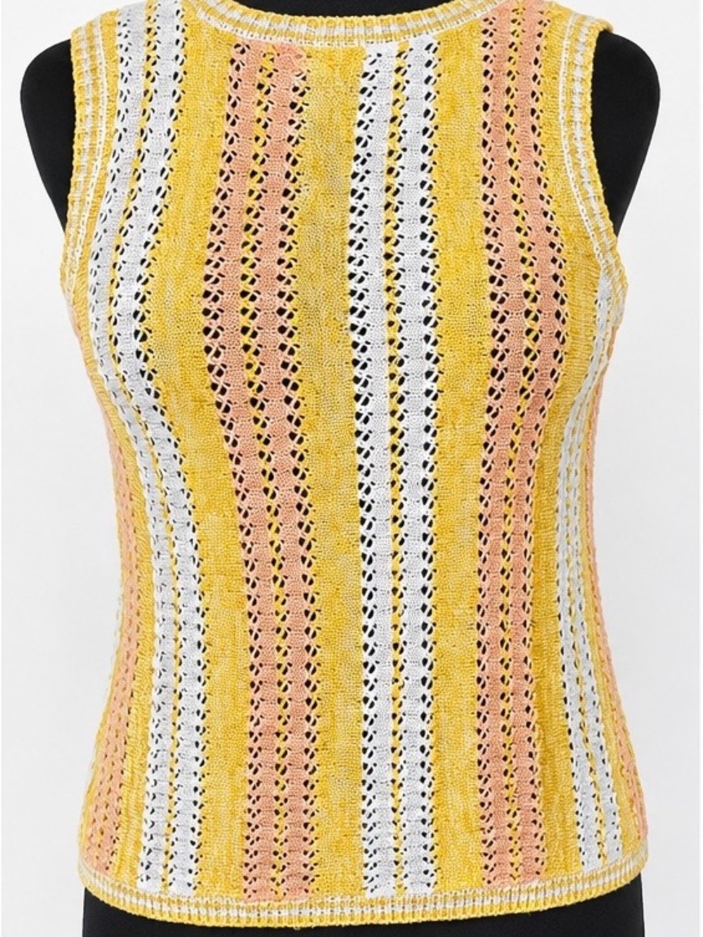 LC Lauren Conrad Yellow, Peach & White Striped Knit Tank